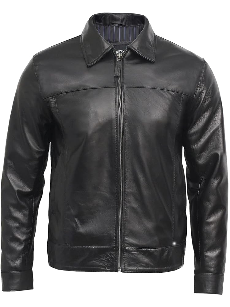 Mens Leather Biker Jacket Black Harrington Tags 100% Real